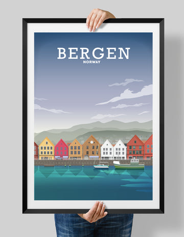 Bergen Norway Poster, Bergen Travel Print