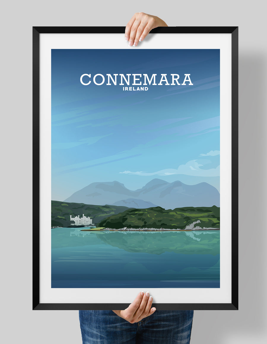 Connemara Ireland Print, Travel Poster County Galway, Kylemore Abbey