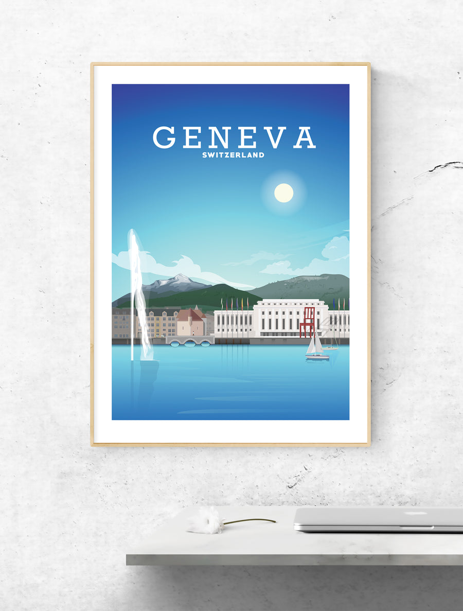 Geneva Switzerland Print, Swiss Poster
