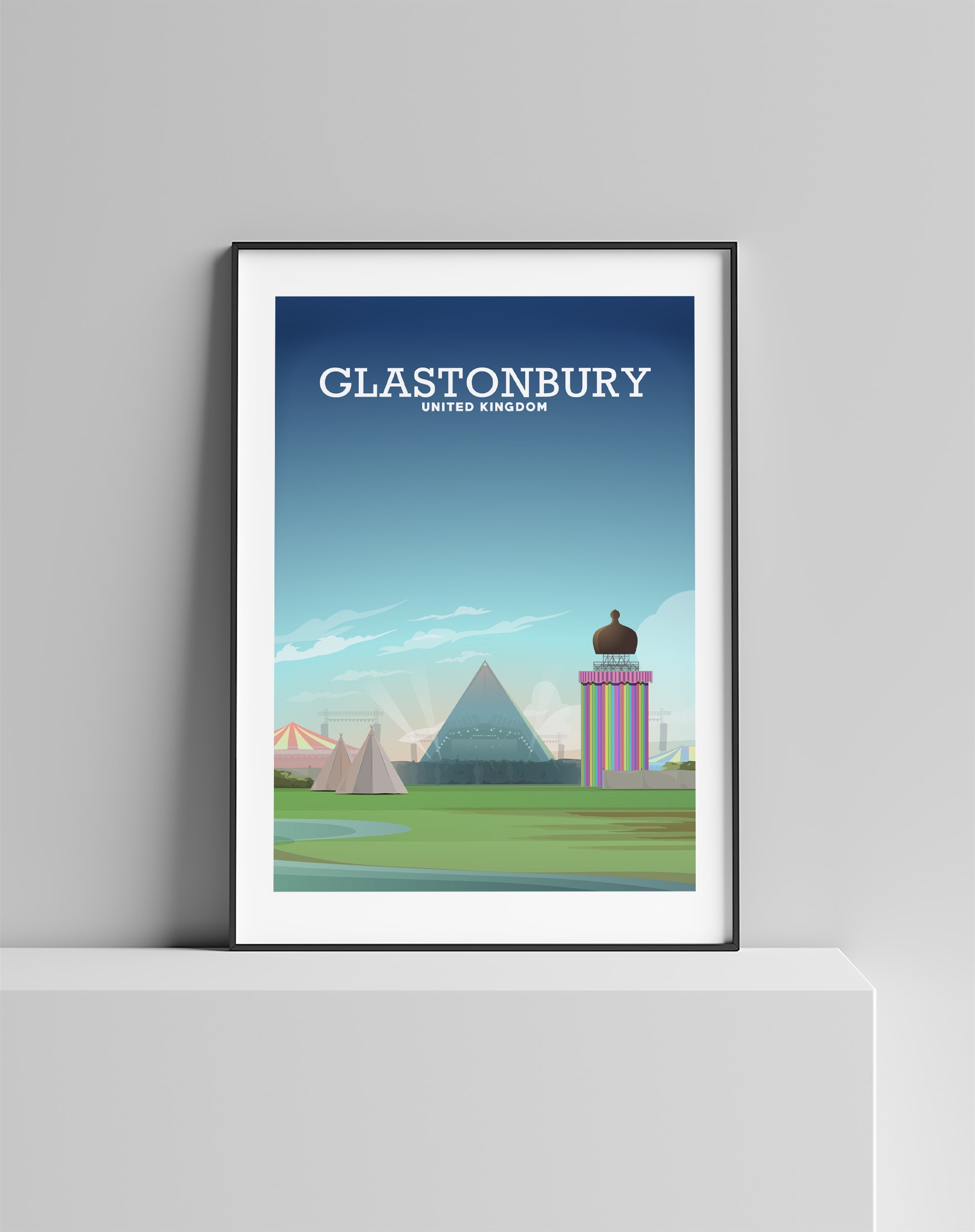 Glastonbury Print, Glastonbury Poster, Glastonbury Festival Hill View