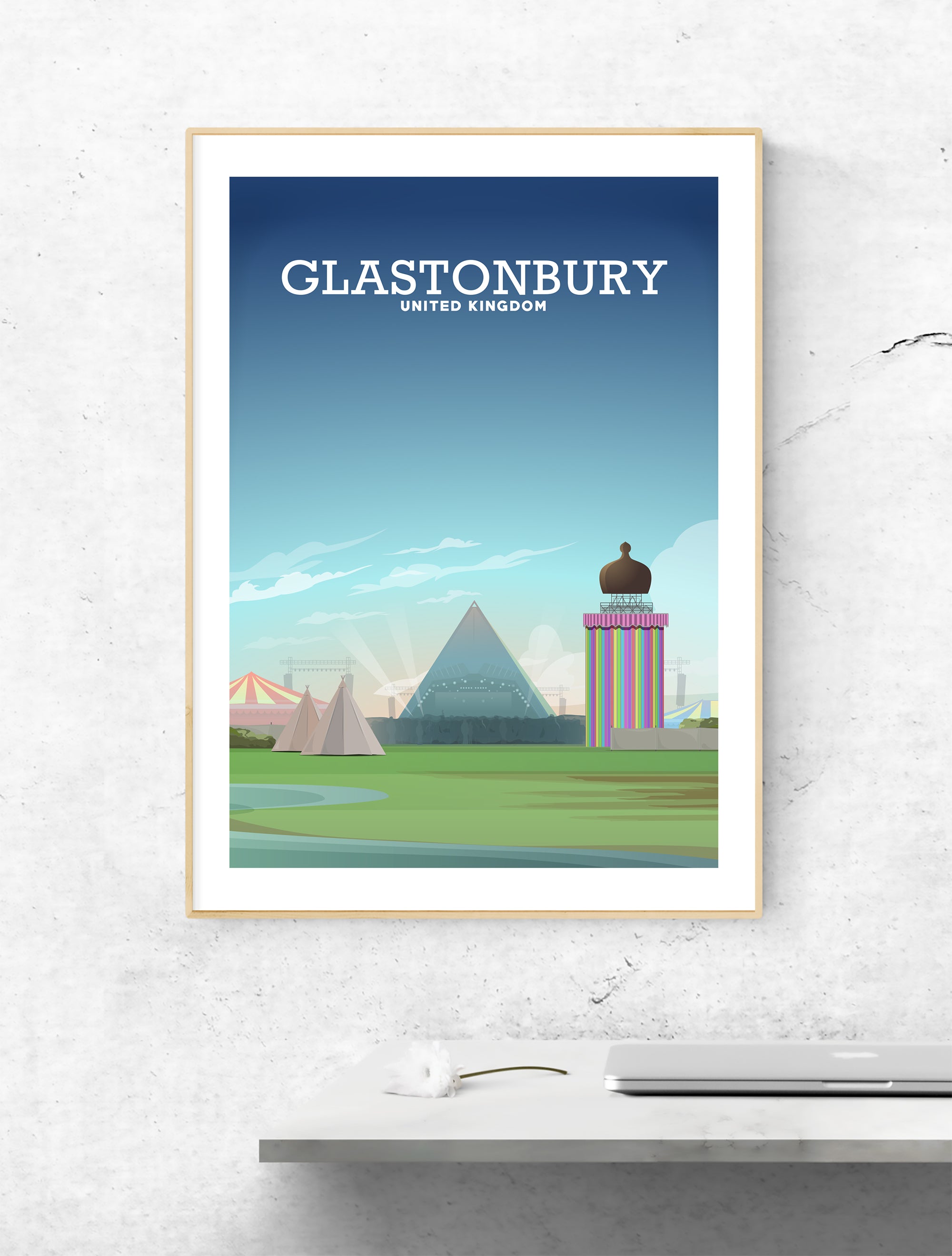 Glastonbury Print, Glastonbury Poster, Glastonbury Festival Hill View