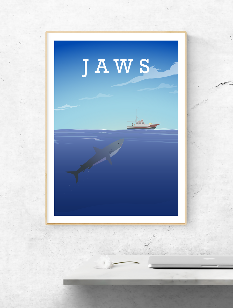 Jaws Movie Poster, Shark print