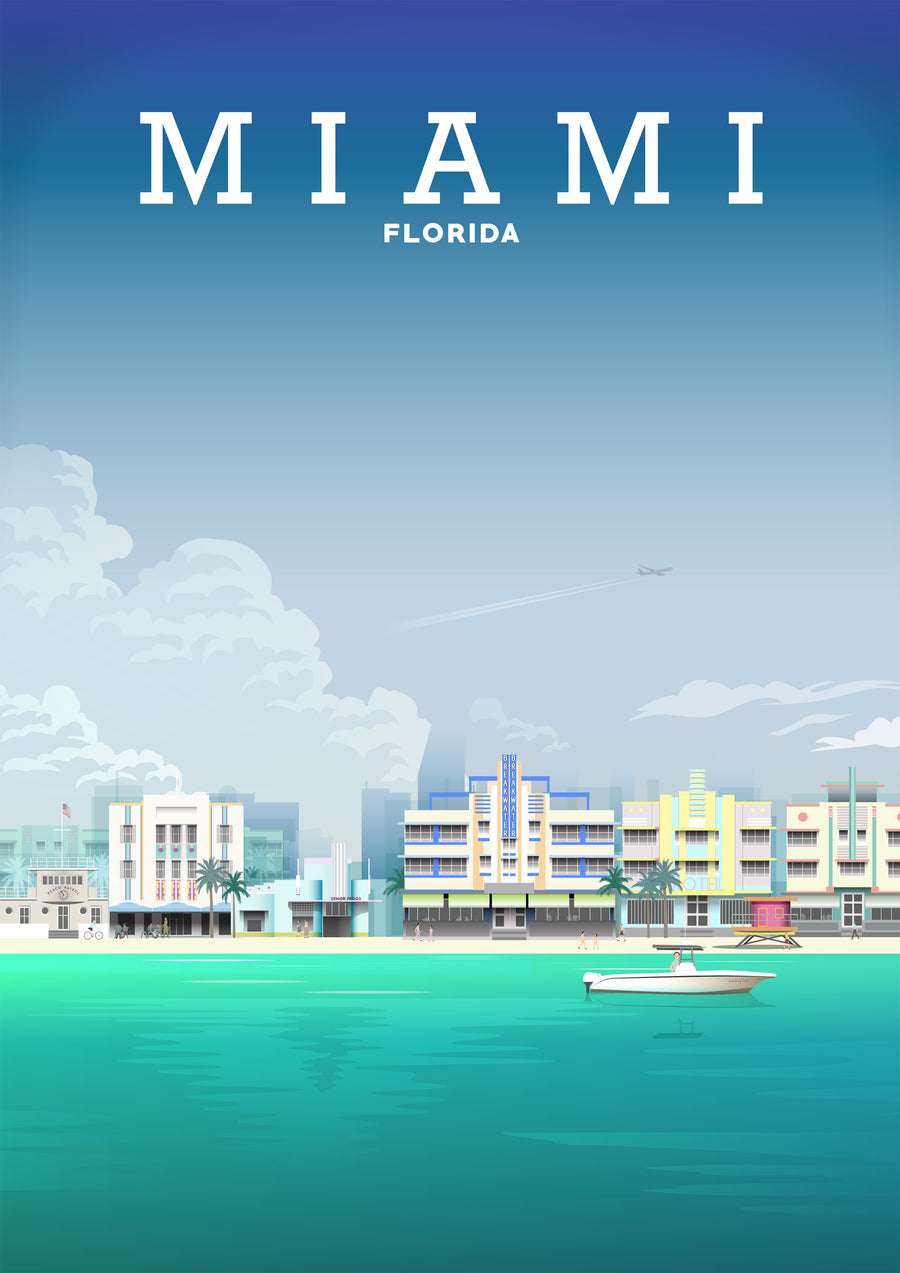 Miami Simplistic Limited Edition Travel Print: Miami, USA – Hill View Prints