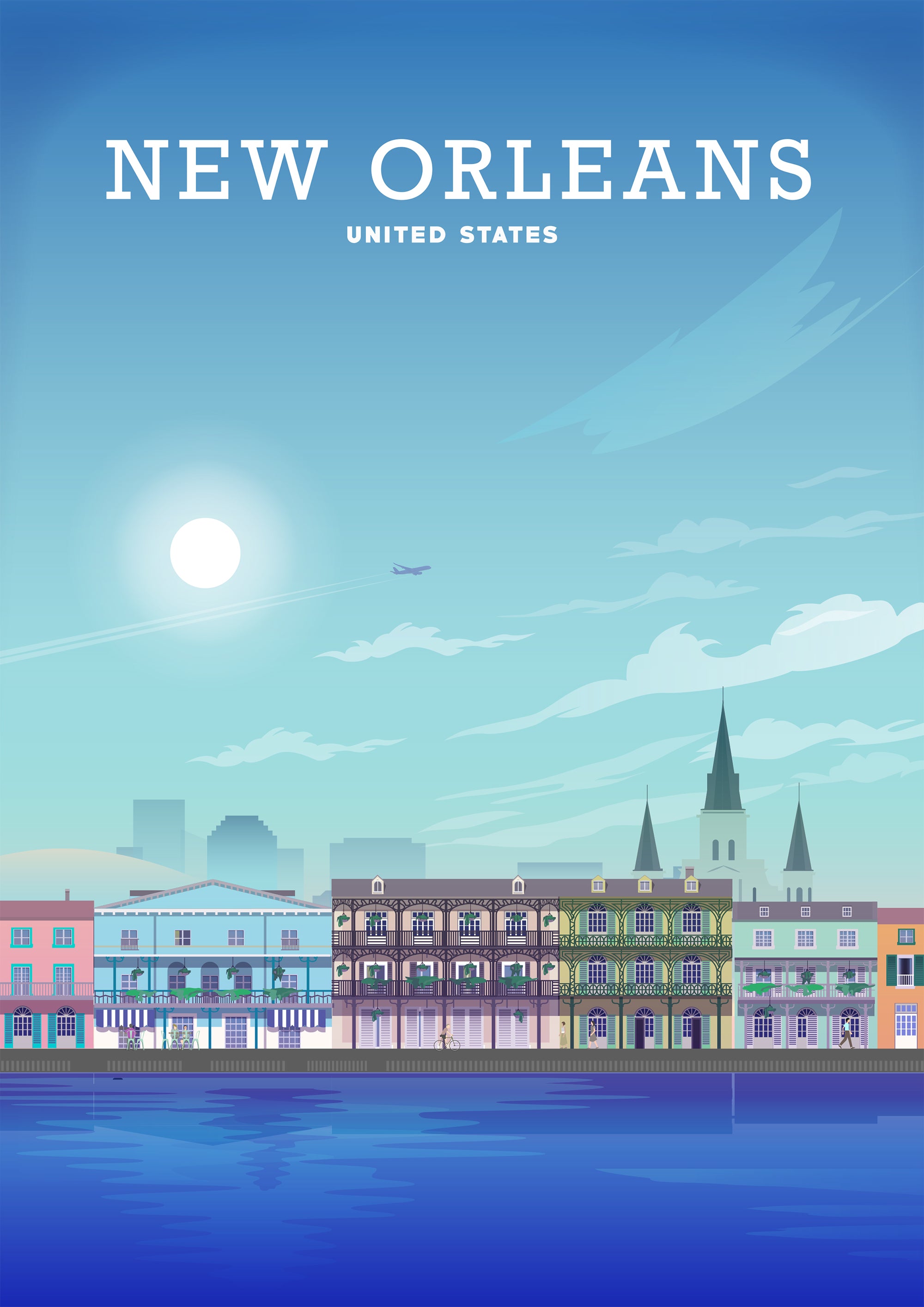 New Orleans Poster, New Orleans Print, New Orleans Art Hill View Prints