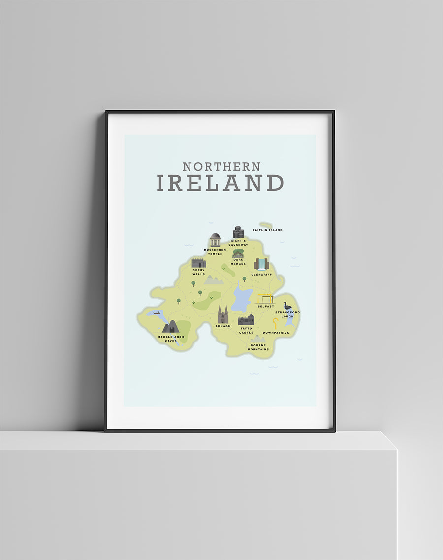Northern Ireland Map, NI poster, Northern Ireland Illustrated Map