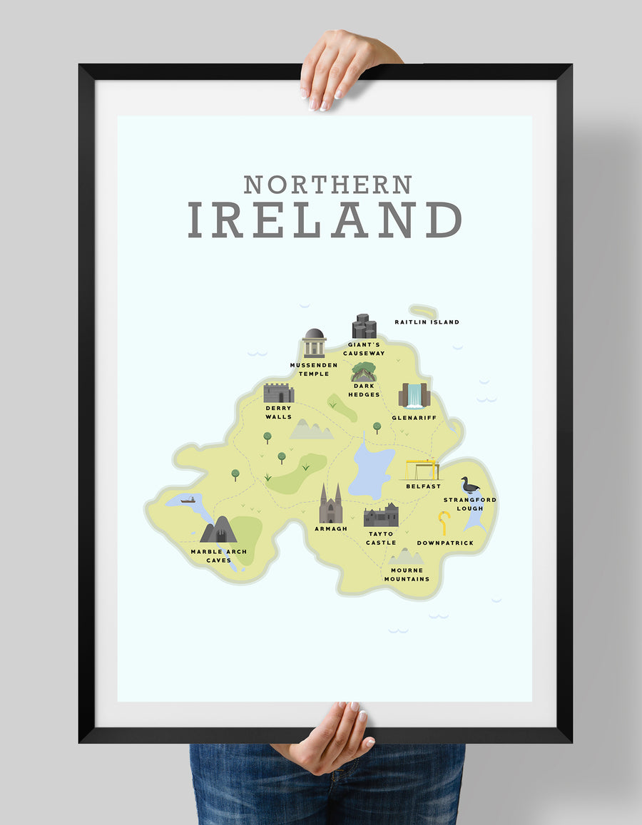 Northern Ireland Map, NI poster, Northern Ireland Illustrated Map