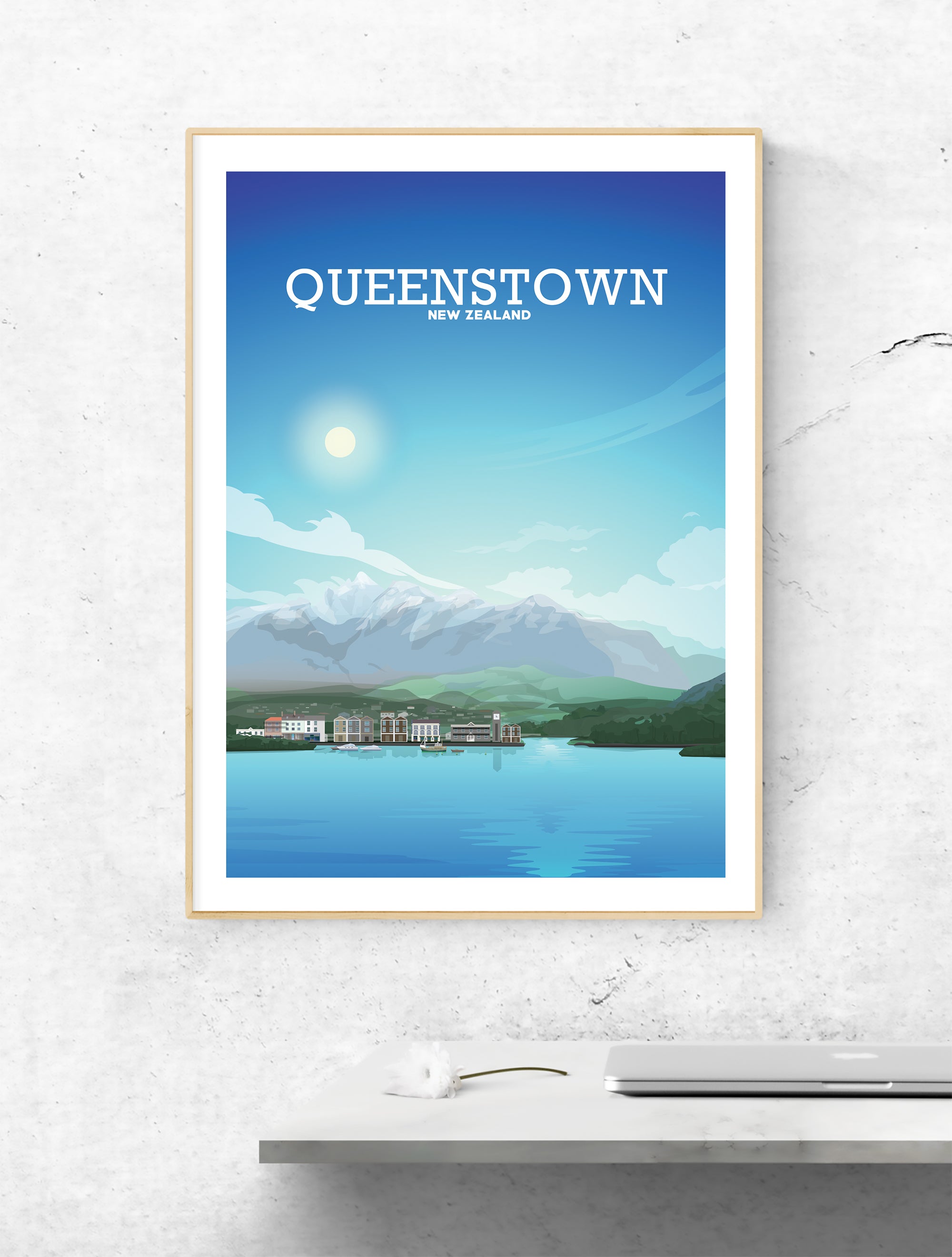 Queenstown New Zealand Poster, New Zealand Art, Queenstown Print Hill