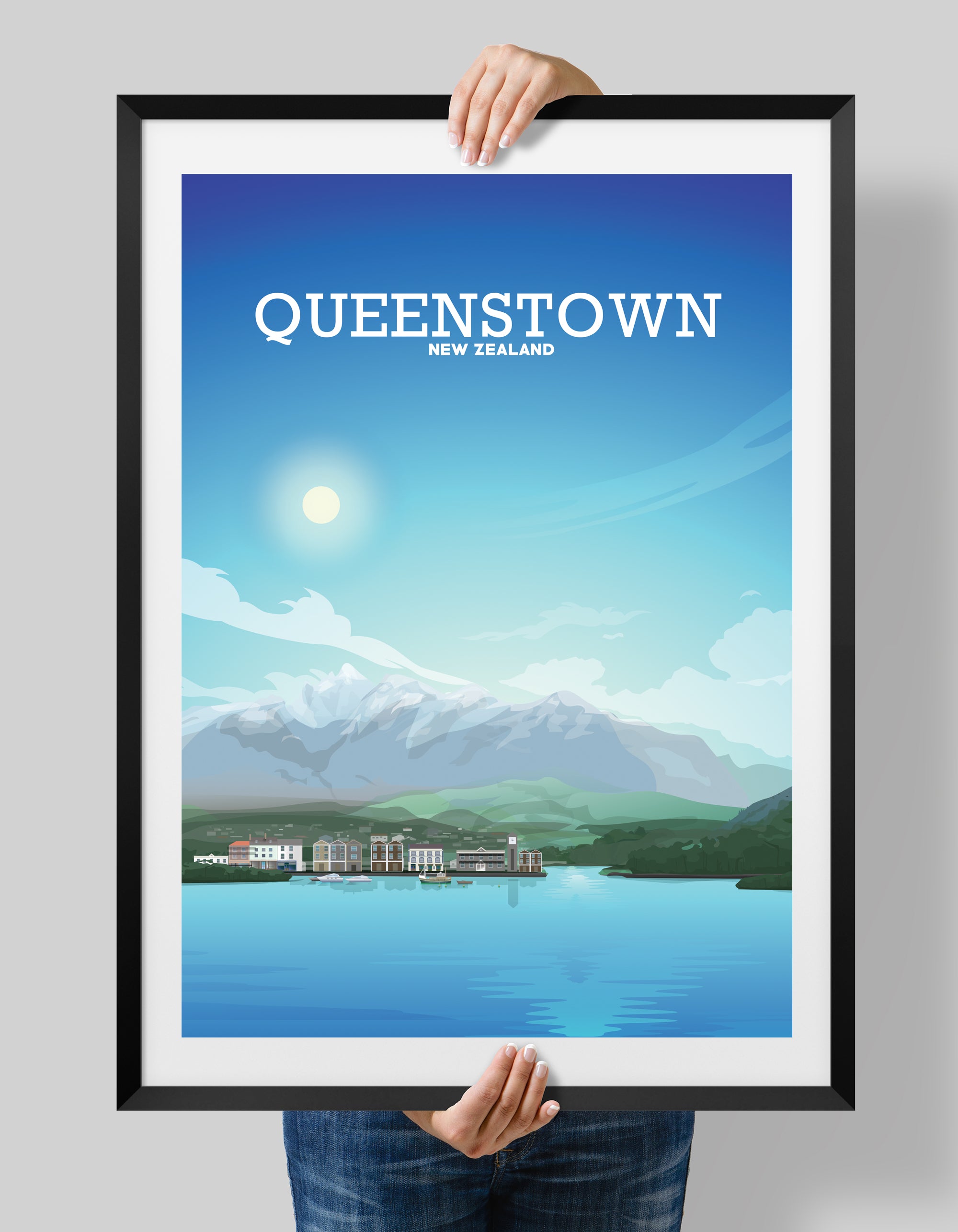 Queenstown New Zealand Poster, New Zealand Art, Queenstown Print Hill
