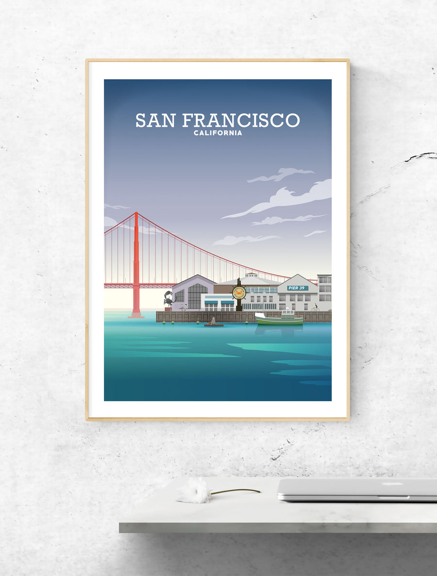 San Francisco Print, Fisherman's Wharf, Golden Gate Bridge
