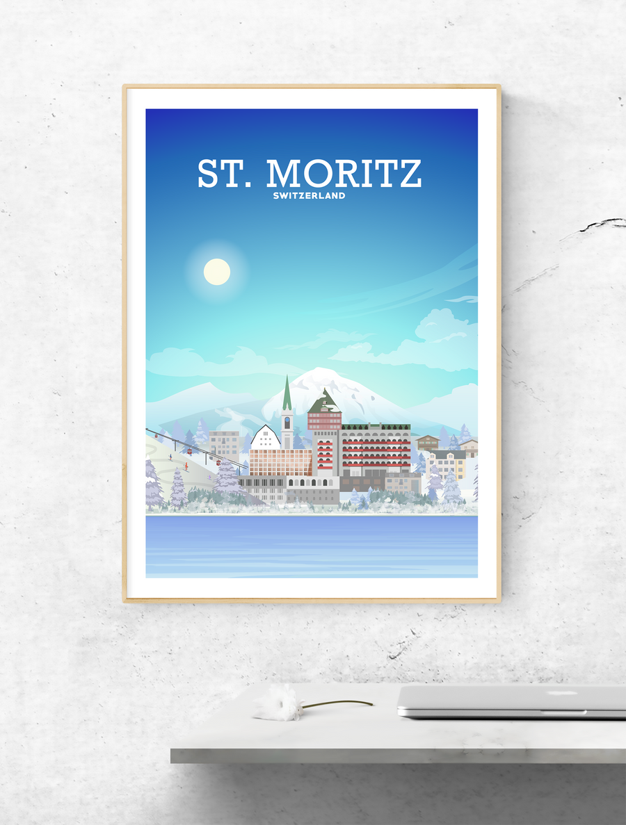 St Moritz Print, Skiing Europe, Saint Moritz Poster