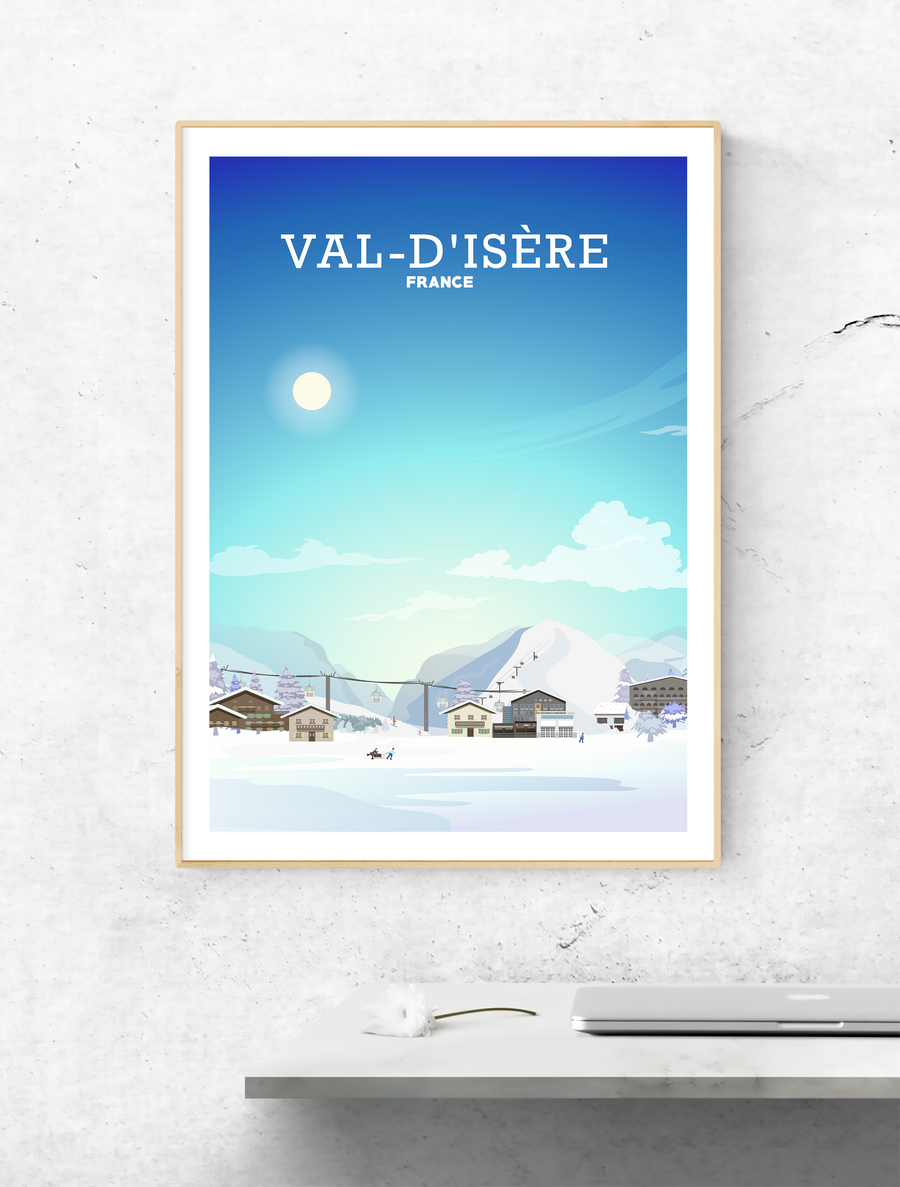 Val d’Isère Print, French Skiing Poster, The Alps Snowboarding